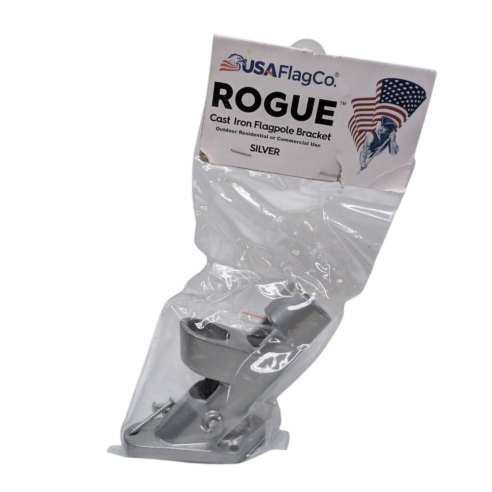 USA Flag Co Rogue Cast Iron Flagpole Bracket Silver Heavy Duty for 1" Flag Pole